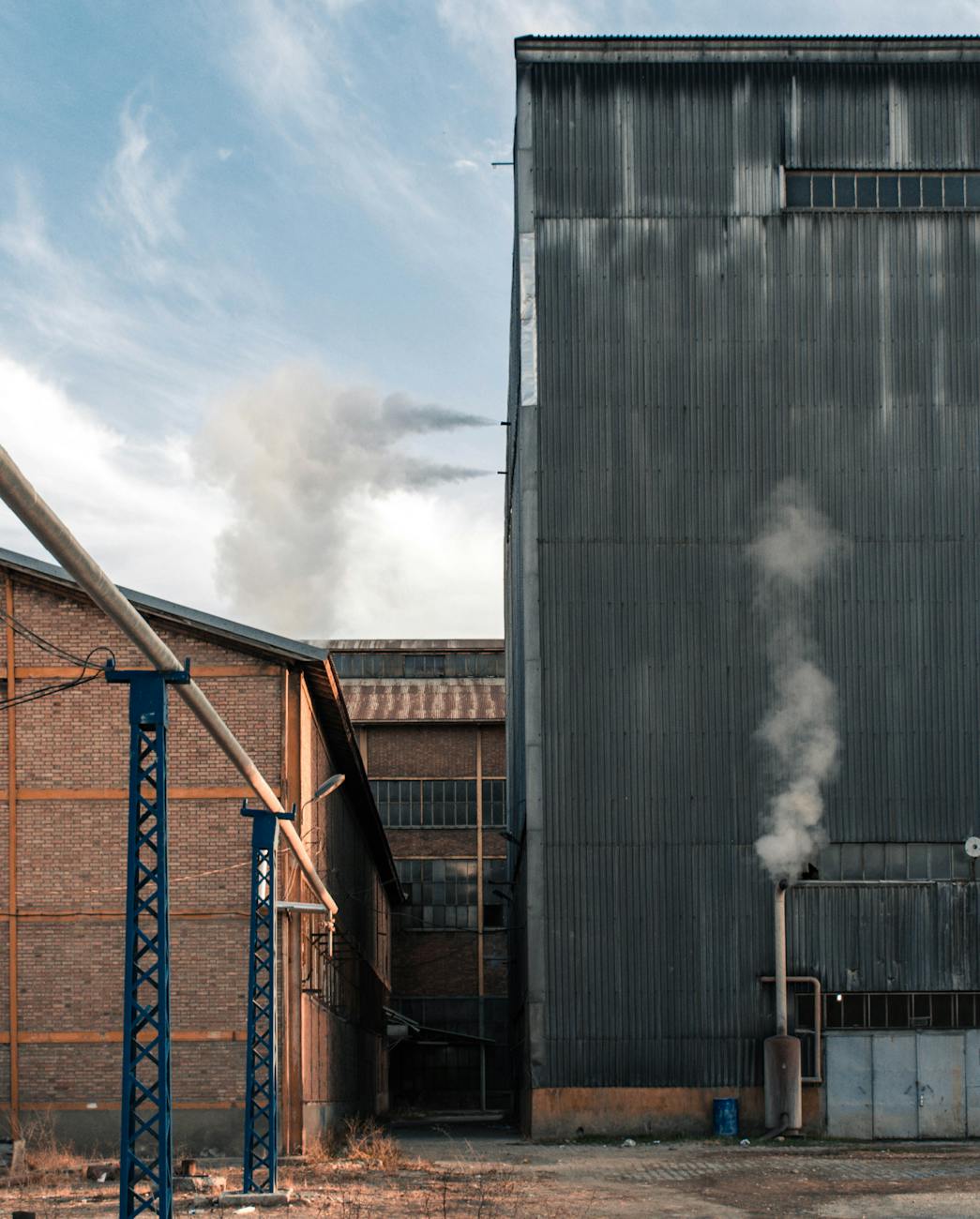 Industrial building under a clear sky
